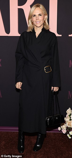 Fashion designer Tory Burch, 58, was also in attendance and looked chic as ever in an oversized black coat with a gold belt buckle.