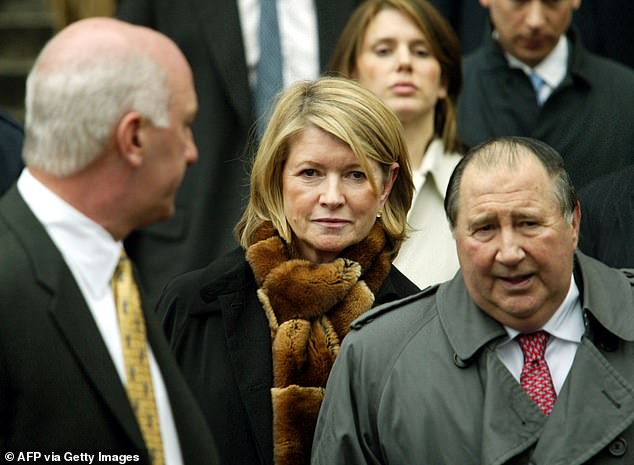 Martha spent five months in prison in 2004 after being found guilty on charges including conspiracy and obstruction of justice in connection with the stock sale; pictured leaving court