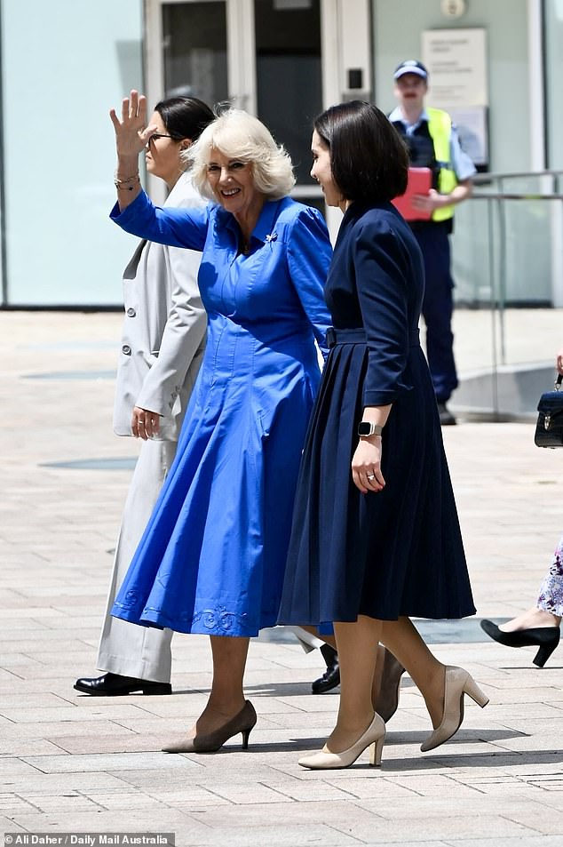 The set of Married At First Sight 2025 was thrown into an unexpected frenzy on Tuesday when Queen Camilla (pictured) made a surprise appearance just meters from where the hit Channel Nine reality show was being filmed in Sydney.