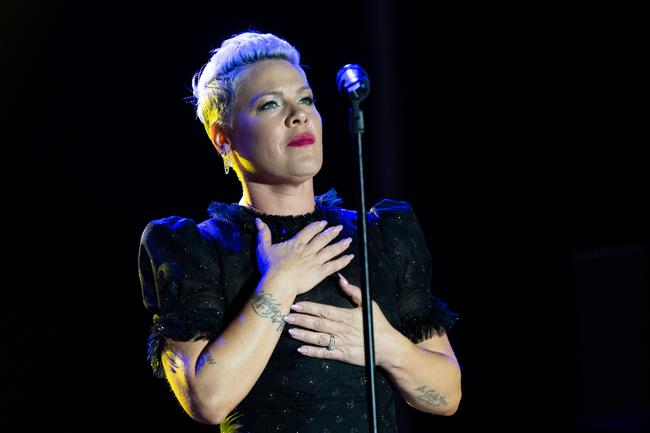 Pink in action on tour last month. She had to cancel some shows. 